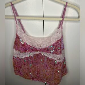 Free People Pink Sequin Crop Top